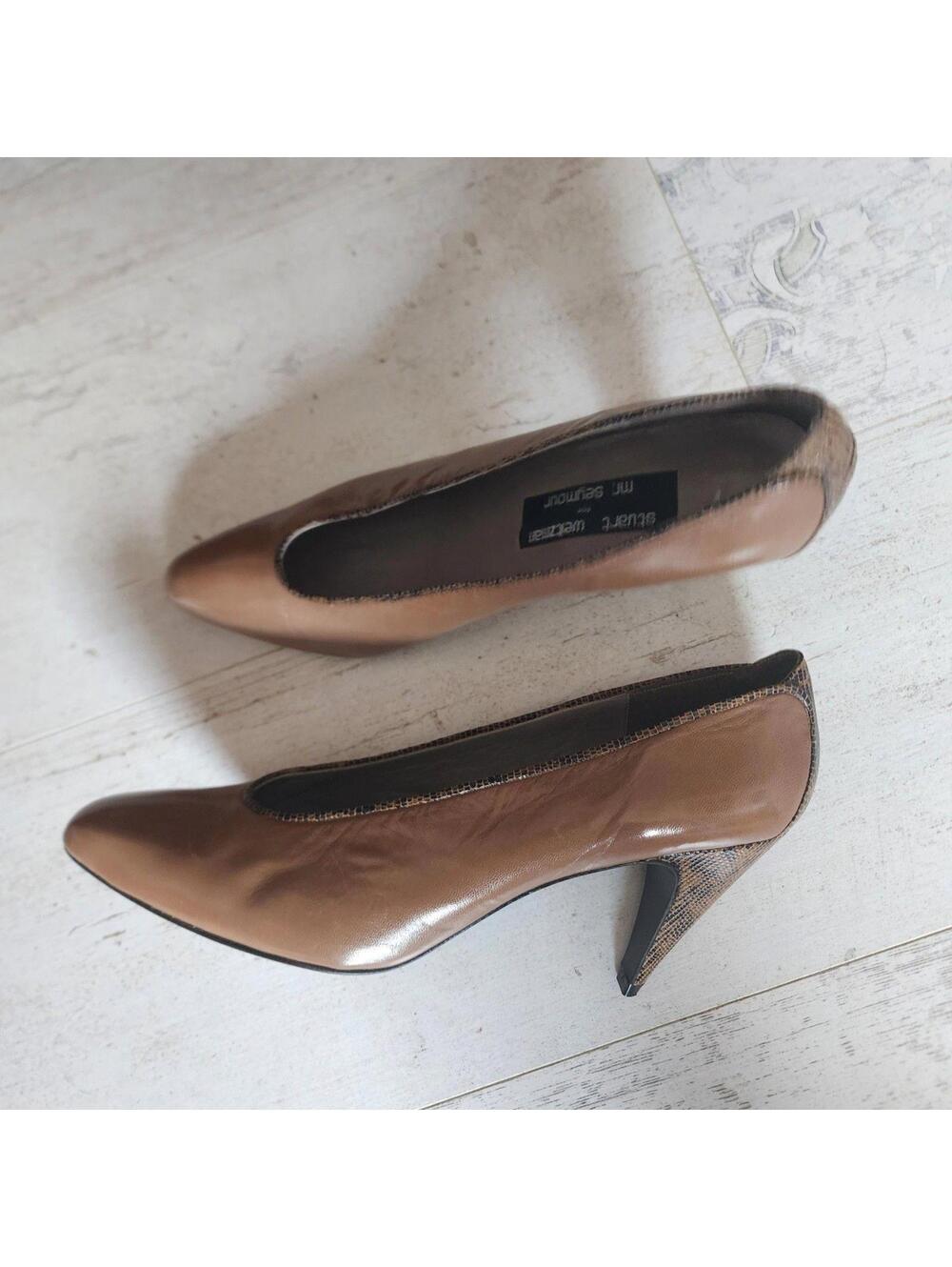 Stuart Weitzman Mr Seymour Brown Leather Snakeskin Heel Pumps vintage 9
